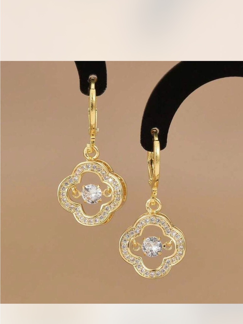 Gold Crystal Clover Drop Earrings - Women's Jewelry
